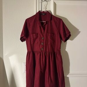 Francesca’s Flowy Women's Burgundy Button-Up Dress